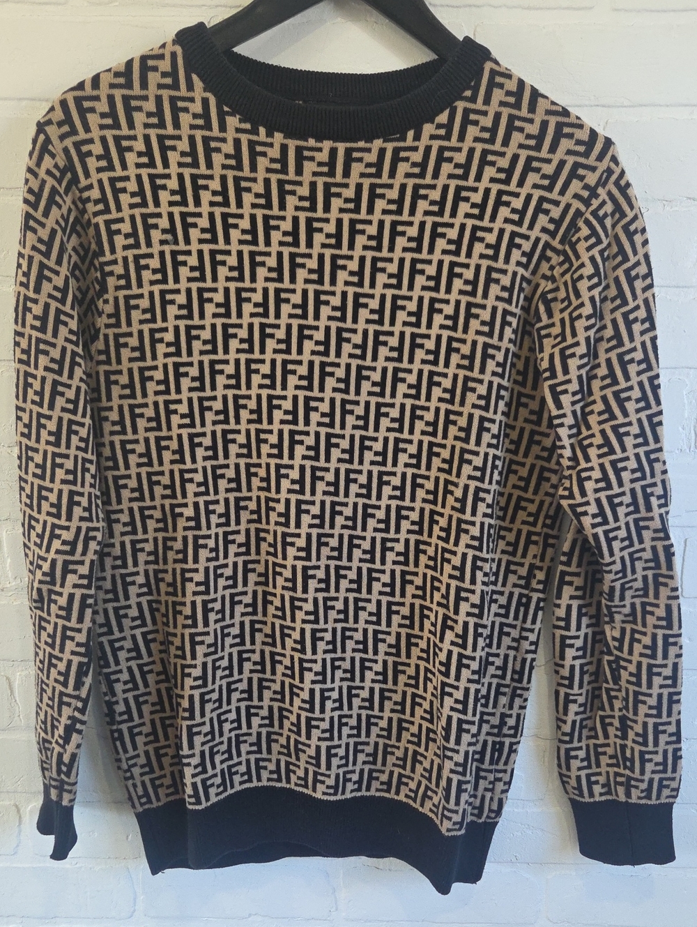 Fendi Black and Brown FF Logo Crewneck Sweater